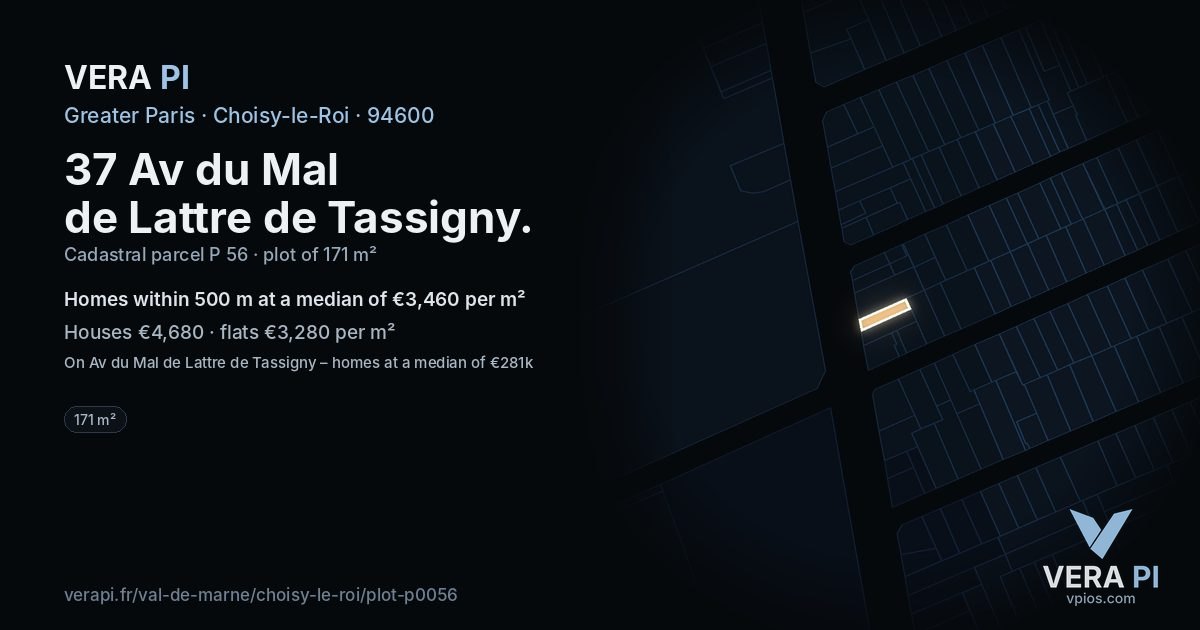 37 Av du Mal de Lattre de Tassigny, Choisy-le-Roi at night – the plot lit, the parcels around coloured by the prices near them