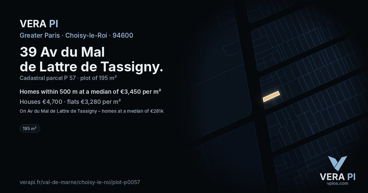 39 Av du Mal de Lattre de Tassigny, Choisy-le-Roi at night – the plot lit, the parcels around coloured by the prices near them