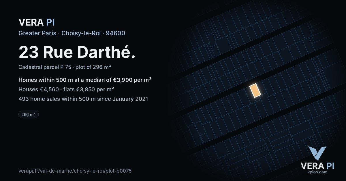 23 Rue Darthé, Choisy-le-Roi at night – the plot lit, the parcels around coloured by the prices near them