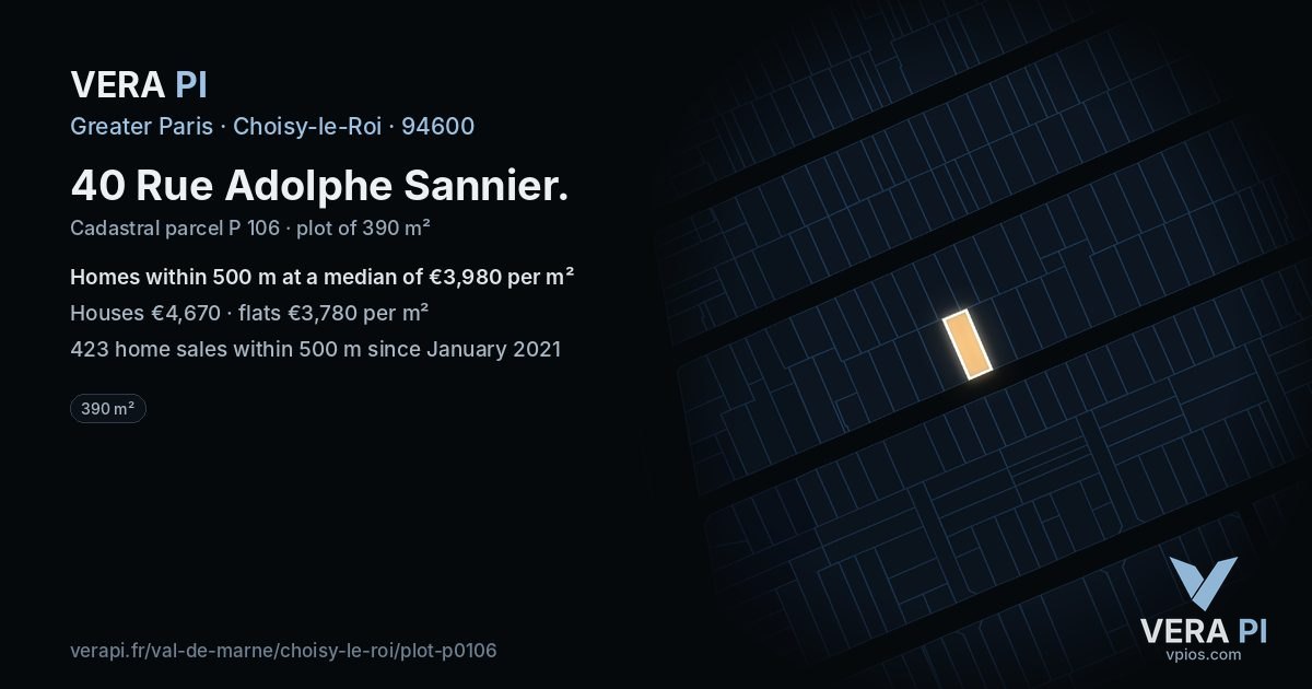 40 Rue Adolphe Sannier, Choisy-le-Roi at night – the plot lit, the parcels around coloured by the prices near them