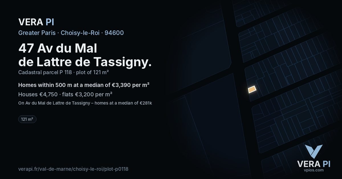 47 Av du Mal de Lattre de Tassigny, Choisy-le-Roi at night – the plot lit, the parcels around coloured by the prices near them