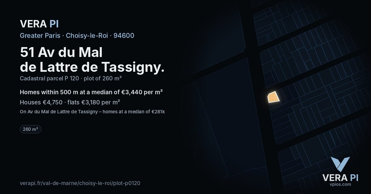 51 Av du Mal de Lattre de Tassigny, Choisy-le-Roi at night – the plot lit, the parcels around coloured by the prices near them