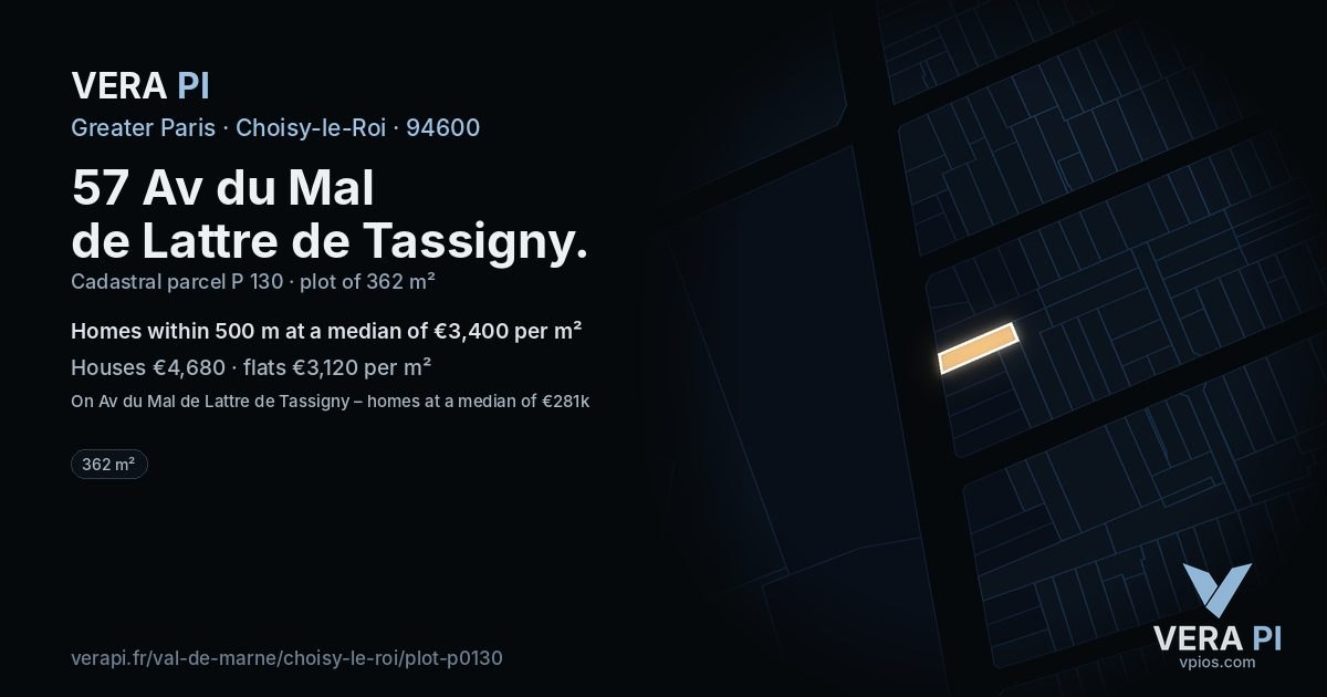 57 Av du Mal de Lattre de Tassigny, Choisy-le-Roi at night – the plot lit, the parcels around coloured by the prices near them