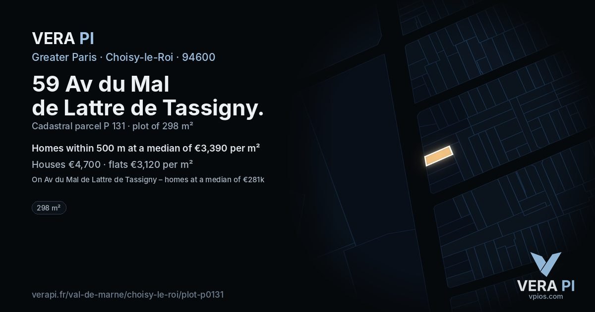 59 Av du Mal de Lattre de Tassigny, Choisy-le-Roi at night – the plot lit, the parcels around coloured by the prices near them