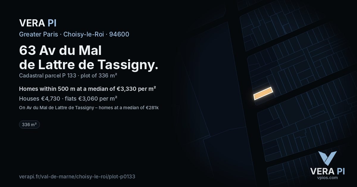 63 Av du Mal de Lattre de Tassigny, Choisy-le-Roi at night – the plot lit, the parcels around coloured by the prices near them