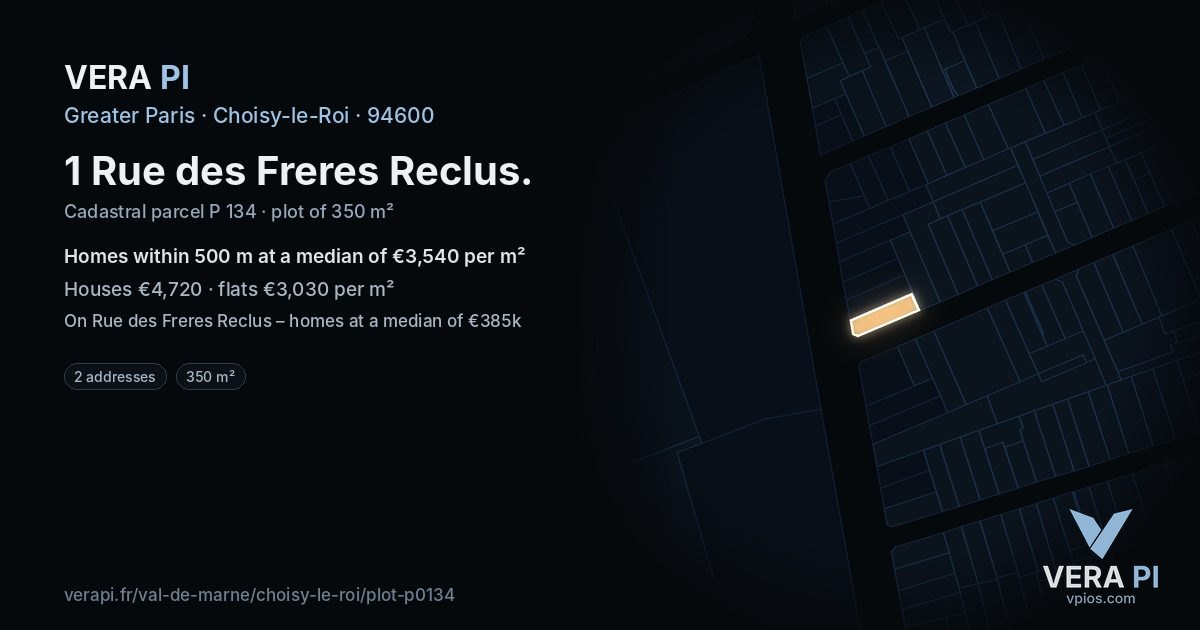 1 Rue des Freres Reclus, Choisy-le-Roi at night – the plot lit, the parcels around coloured by the prices near them