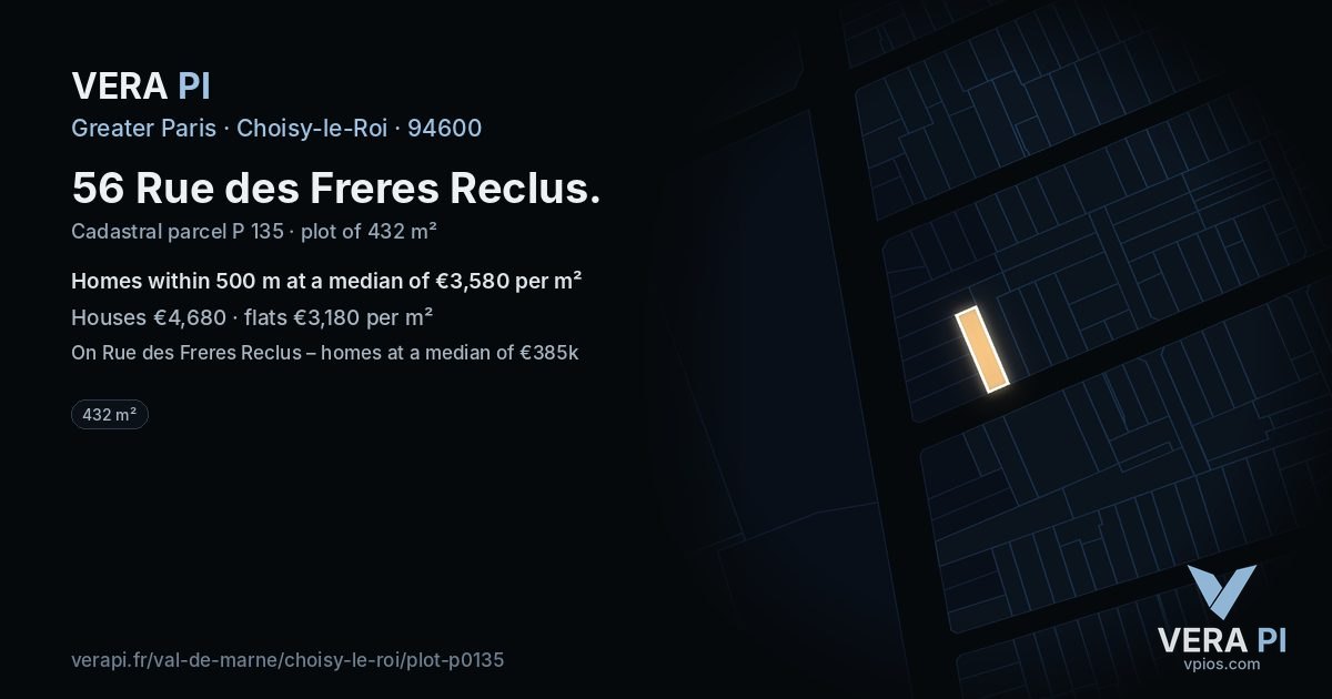 56 Rue des Freres Reclus, Choisy-le-Roi at night – the plot lit, the parcels around coloured by the prices near them