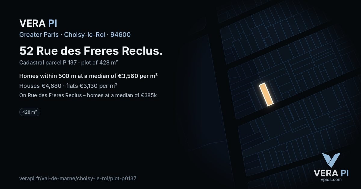 52 Rue des Freres Reclus, Choisy-le-Roi at night – the plot lit, the parcels around coloured by the prices near them