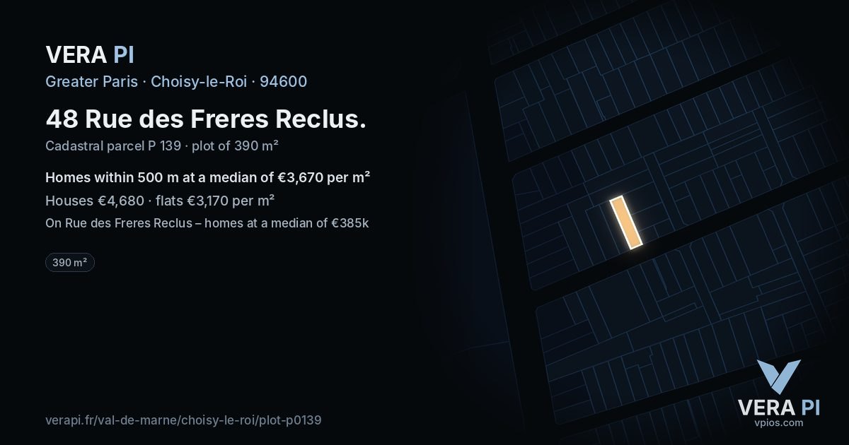 48 Rue des Freres Reclus, Choisy-le-Roi at night – the plot lit, the parcels around coloured by the prices near them