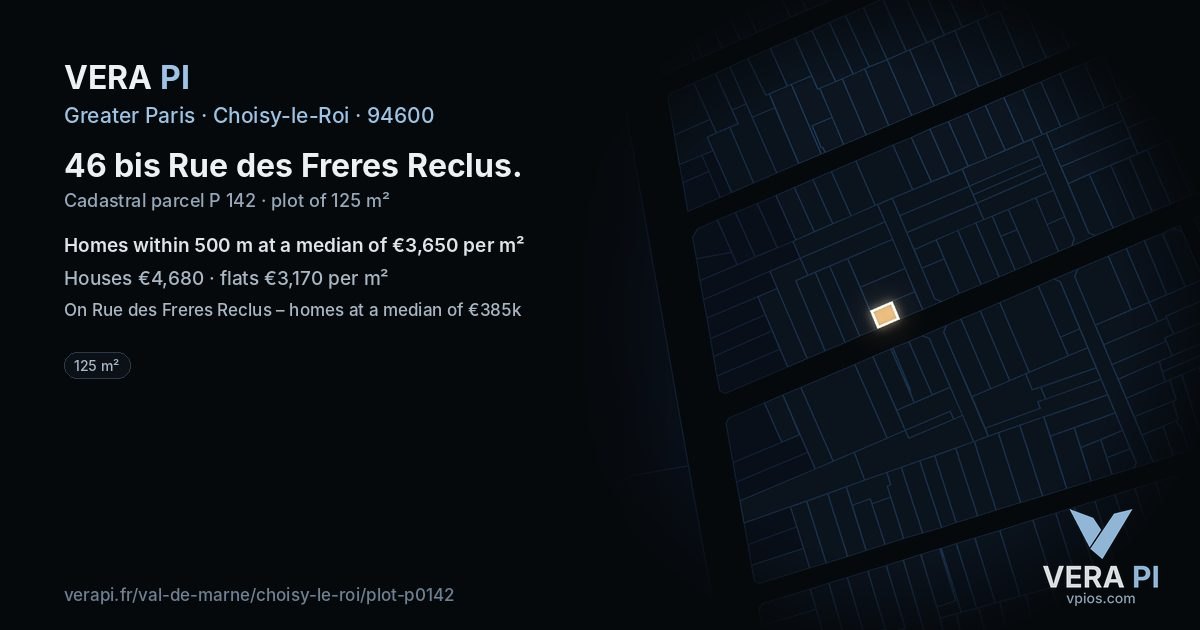 46 bis Rue des Freres Reclus, Choisy-le-Roi at night – the plot lit, the parcels around coloured by the prices near them