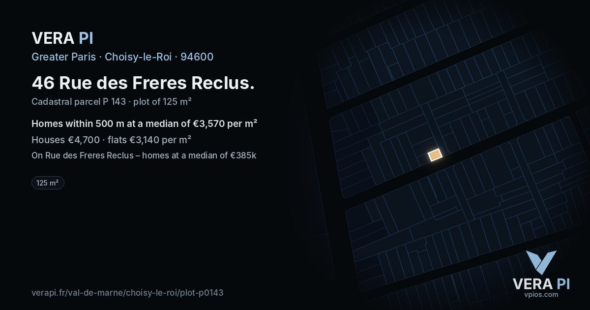 46 Rue des Freres Reclus, Choisy-le-Roi at night – the plot lit, the parcels around coloured by the prices near them