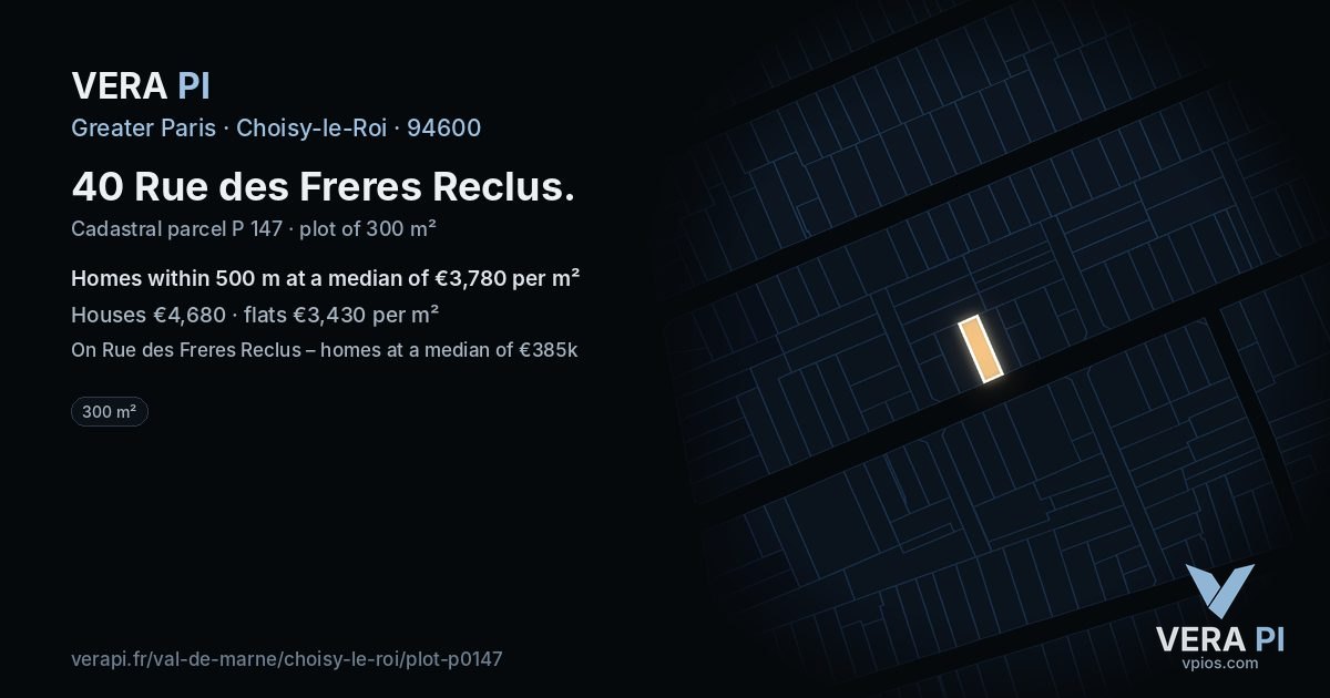 40 Rue des Freres Reclus, Choisy-le-Roi at night – the plot lit, the parcels around coloured by the prices near them