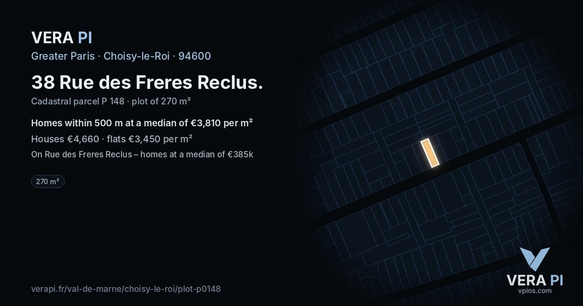 38 Rue des Freres Reclus, Choisy-le-Roi at night – the plot lit, the parcels around coloured by the prices near them