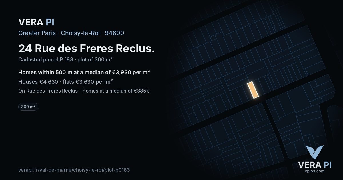 24 Rue des Freres Reclus, Choisy-le-Roi at night – the plot lit, the parcels around coloured by the prices near them