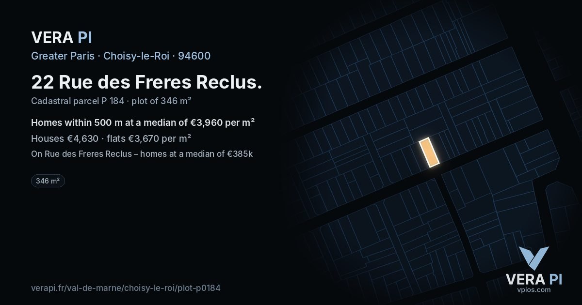 22 Rue des Freres Reclus, Choisy-le-Roi at night – the plot lit, the parcels around coloured by the prices near them