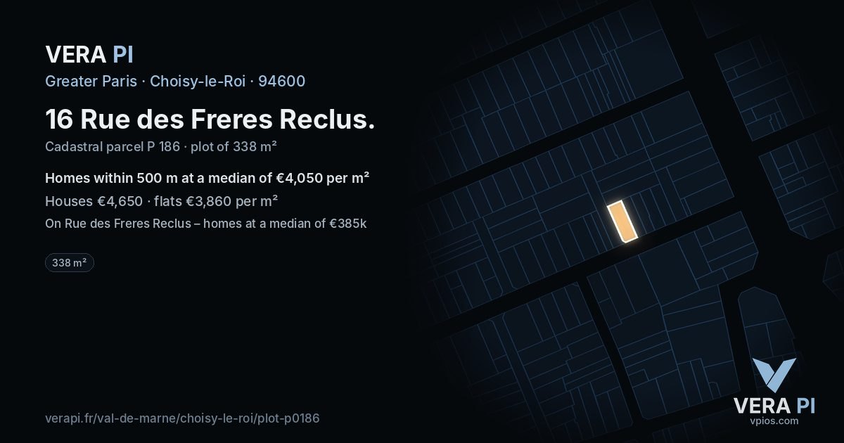 16 Rue des Freres Reclus, Choisy-le-Roi at night – the plot lit, the parcels around coloured by the prices near them
