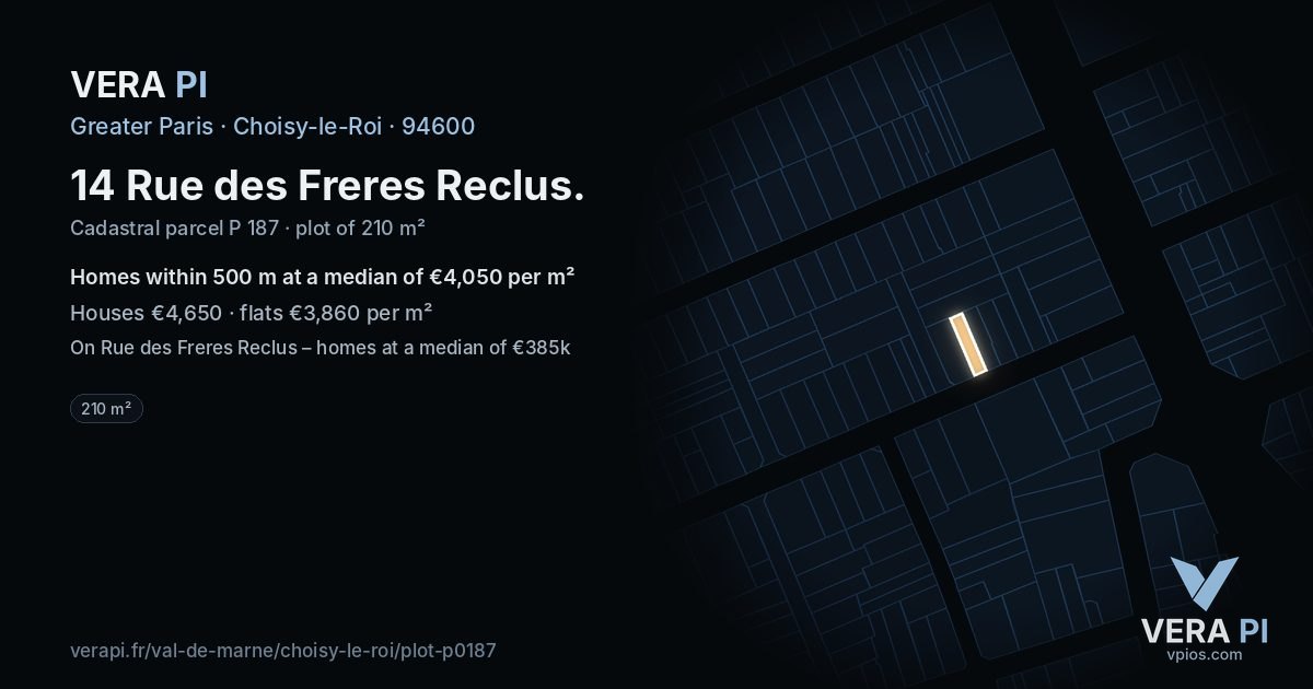14 Rue des Freres Reclus, Choisy-le-Roi at night – the plot lit, the parcels around coloured by the prices near them