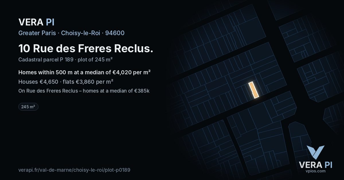 10 Rue des Freres Reclus, Choisy-le-Roi at night – the plot lit, the parcels around coloured by the prices near them