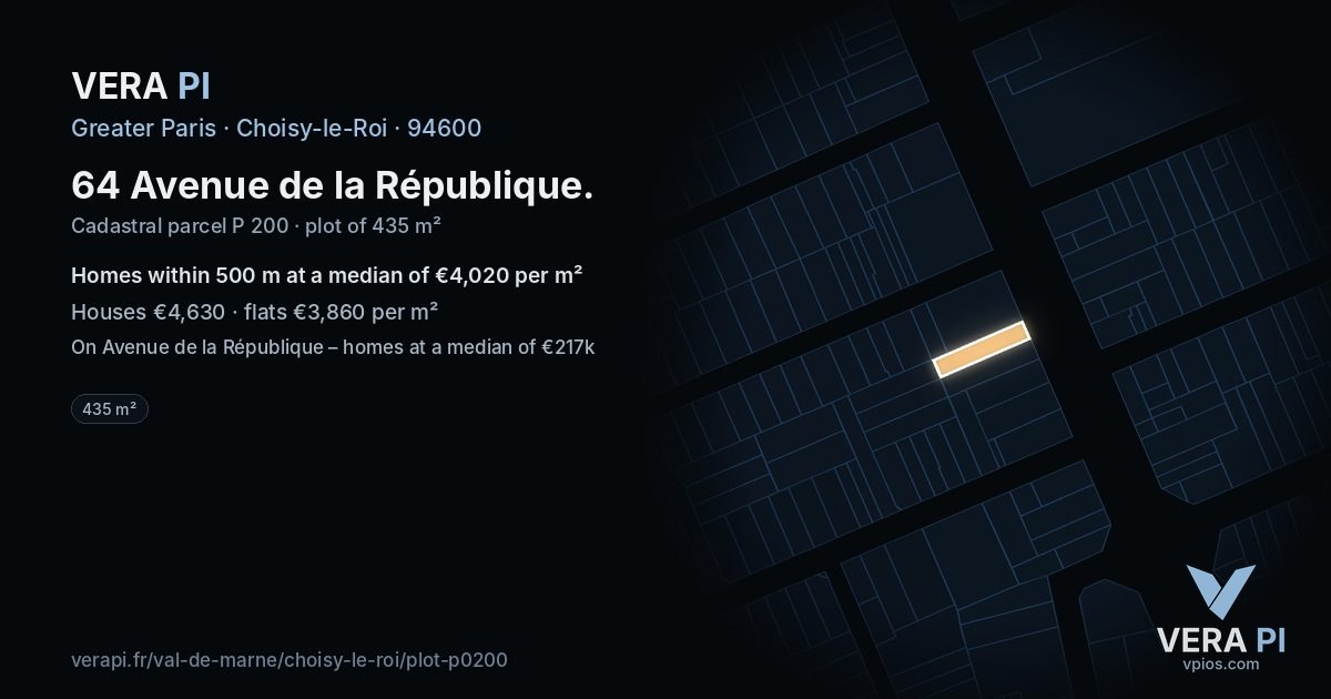 64 Avenue de la République, Choisy-le-Roi at night – the plot lit, the parcels around coloured by the prices near them