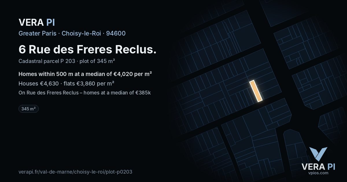 6 Rue des Freres Reclus, Choisy-le-Roi at night – the plot lit, the parcels around coloured by the prices near them