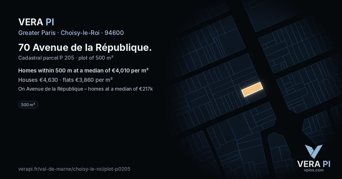 70 Avenue de la République, Choisy-le-Roi at night – the plot lit, the parcels around coloured by the prices near them