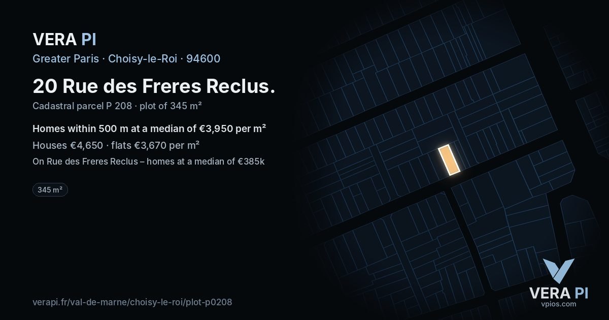 20 Rue des Freres Reclus, Choisy-le-Roi at night – the plot lit, the parcels around coloured by the prices near them