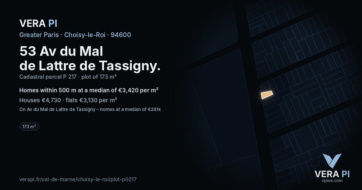 53 Av du Mal de Lattre de Tassigny, Choisy-le-Roi at night – the plot lit, the parcels around coloured by the prices near them