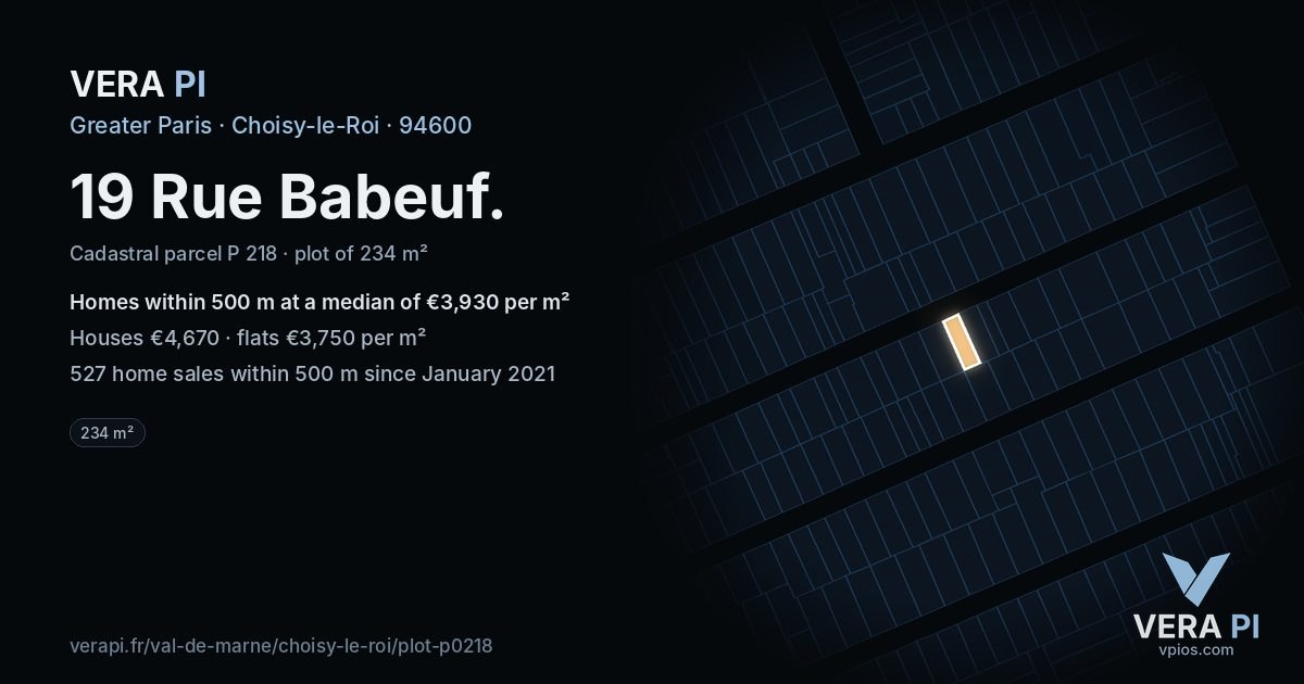 19 Rue Babeuf, Choisy-le-Roi at night – the plot lit, the parcels around coloured by the prices near them
