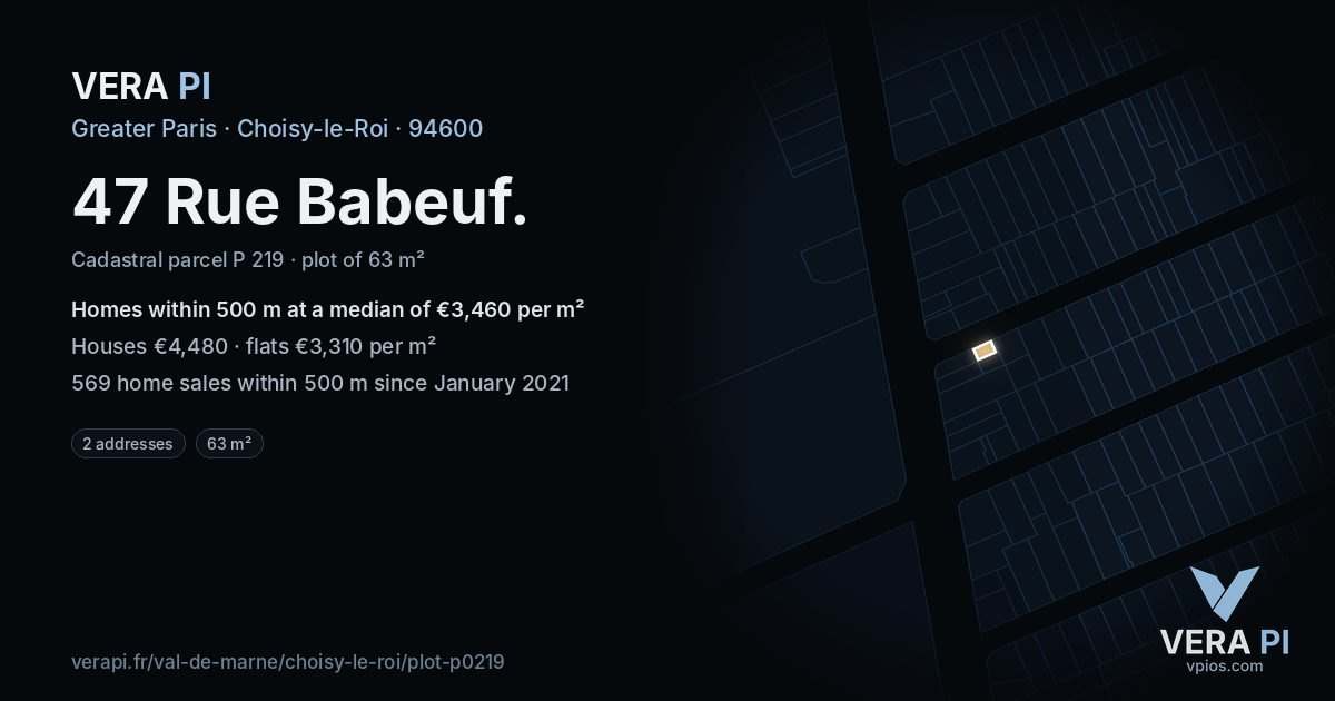 47 Rue Babeuf, Choisy-le-Roi at night – the plot lit, the parcels around coloured by the prices near them