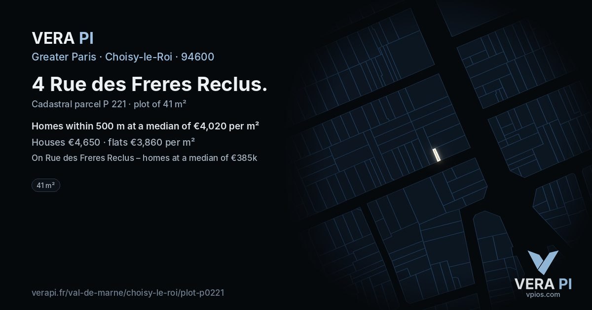4 Rue des Freres Reclus, Choisy-le-Roi at night – the plot lit, the parcels around coloured by the prices near them