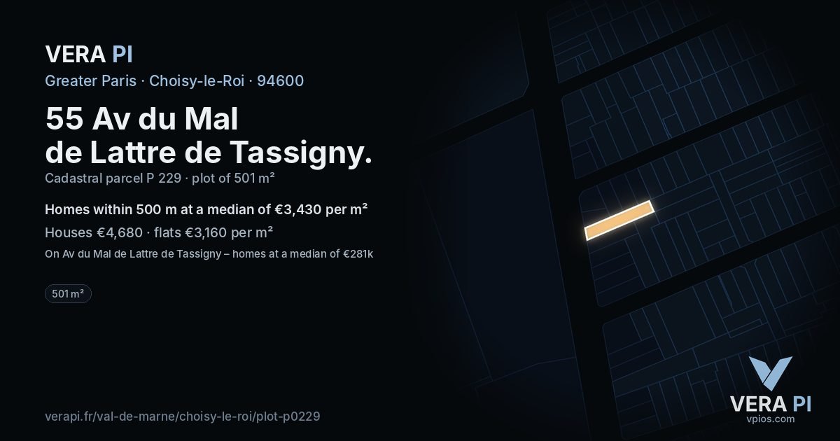 55 Av du Mal de Lattre de Tassigny, Choisy-le-Roi at night – the plot lit, the parcels around coloured by the prices near them