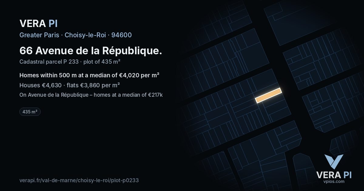 66 Avenue de la République, Choisy-le-Roi at night – the plot lit, the parcels around coloured by the prices near them
