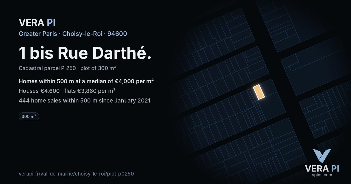 1 bis Rue Darthé, Choisy-le-Roi at night – the plot lit, the parcels around coloured by the prices near them