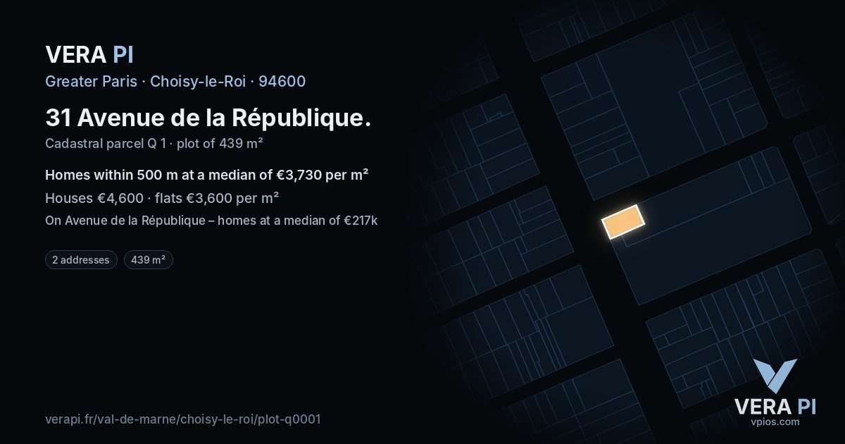 31 Avenue de la République, Choisy-le-Roi at night – the plot lit, the parcels around coloured by the prices near them