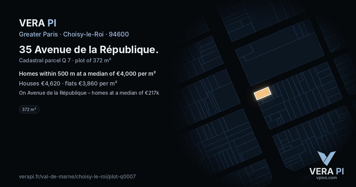 35 Avenue de la République, Choisy-le-Roi at night – the plot lit, the parcels around coloured by the prices near them