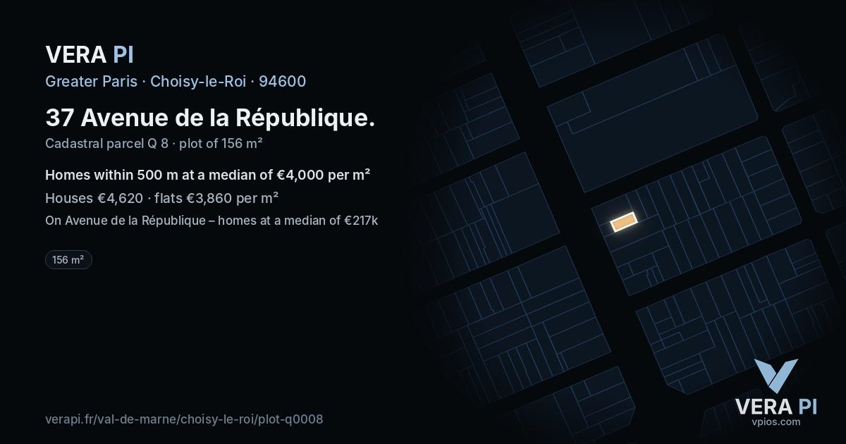 37 Avenue de la République, Choisy-le-Roi at night – the plot lit, the parcels around coloured by the prices near them