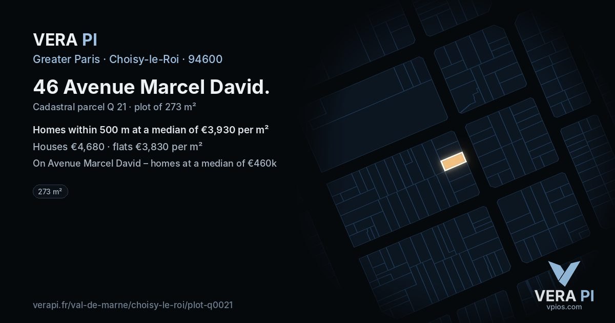 46 Avenue Marcel David, Choisy-le-Roi at night – the plot lit, the parcels around coloured by the prices near them
