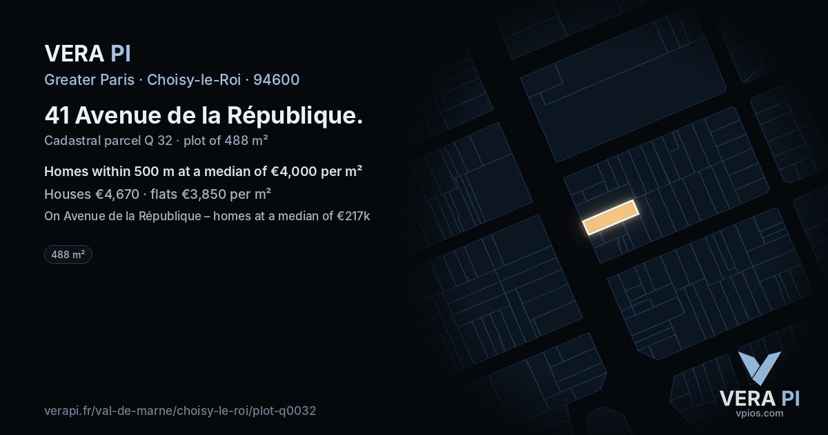 41 Avenue de la République, Choisy-le-Roi at night – the plot lit, the parcels around coloured by the prices near them
