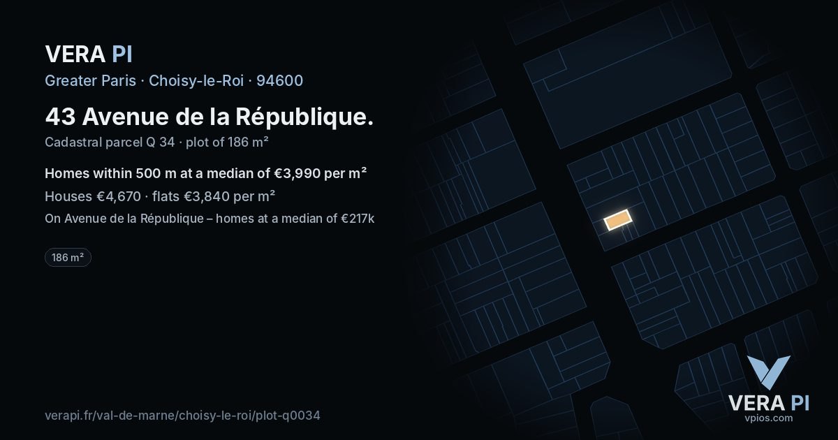 43 Avenue de la République, Choisy-le-Roi at night – the plot lit, the parcels around coloured by the prices near them