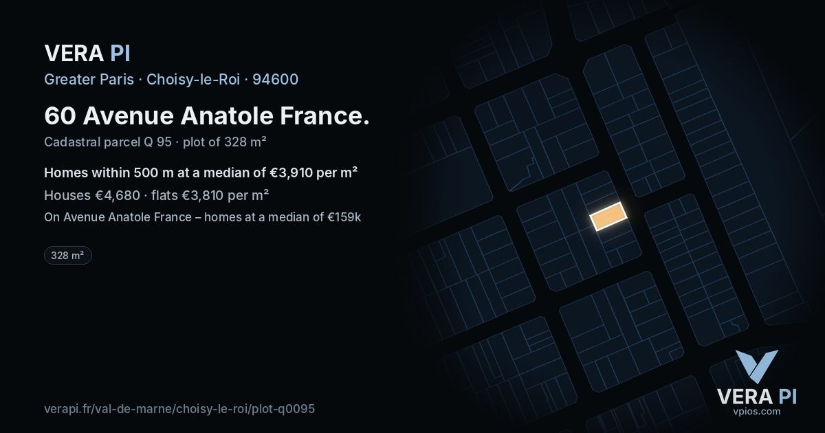 60 Avenue Anatole France, Choisy-le-Roi at night – the plot lit, the parcels around coloured by the prices near them