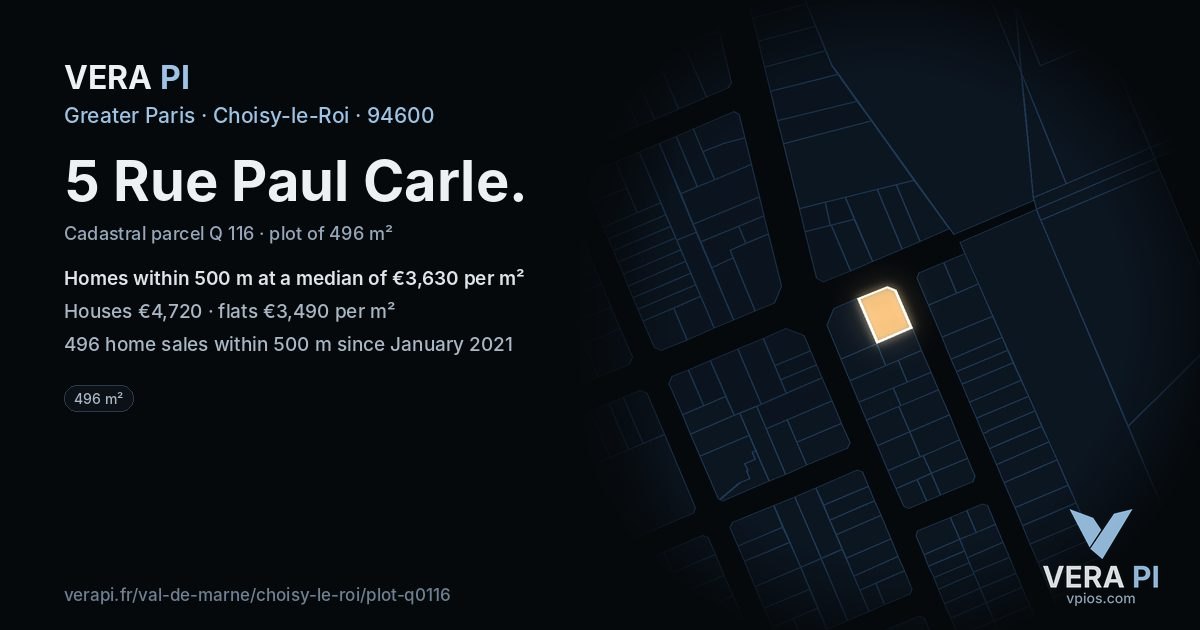 5 Rue Paul Carle, Choisy-le-Roi at night – the plot lit, the parcels around coloured by the prices near them