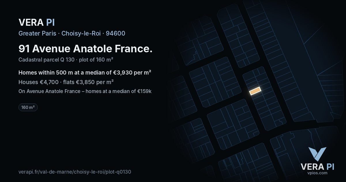 91 Avenue Anatole France, Choisy-le-Roi at night – the plot lit, the parcels around coloured by the prices near them