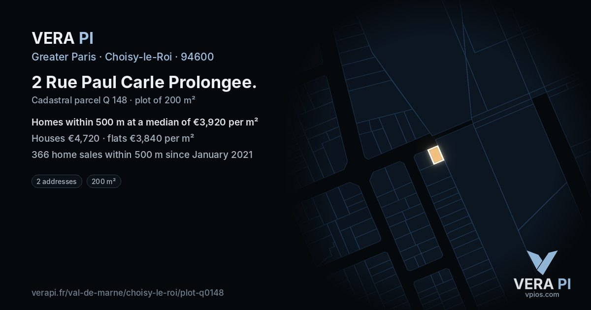 2 Rue Paul Carle Prolongee, Choisy-le-Roi at night – the plot lit, the parcels around coloured by the prices near them