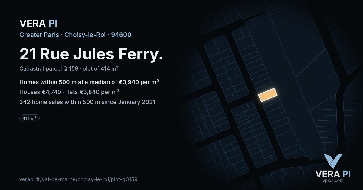 21 Rue Jules Ferry, Choisy-le-Roi at night – the plot lit, the parcels around coloured by the prices near them