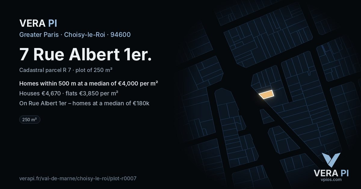 7 Rue Albert 1er, Choisy-le-Roi at night – the plot lit, the parcels around coloured by the prices near them