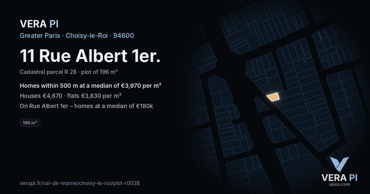 11 Rue Albert 1er, Choisy-le-Roi at night – the plot lit, the parcels around coloured by the prices near them