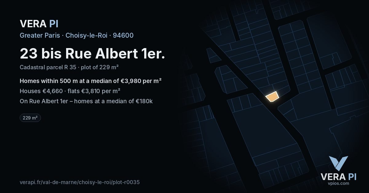 23 bis Rue Albert 1er, Choisy-le-Roi at night – the plot lit, the parcels around coloured by the prices near them