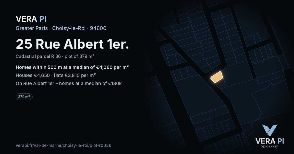 25 Rue Albert 1er, Choisy-le-Roi at night – the plot lit, the parcels around coloured by the prices near them