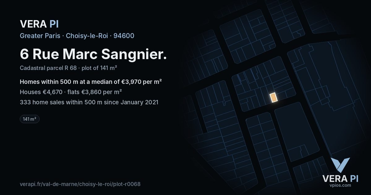 6 Rue Marc Sangnier, Choisy-le-Roi at night – the plot lit, the parcels around coloured by the prices near them