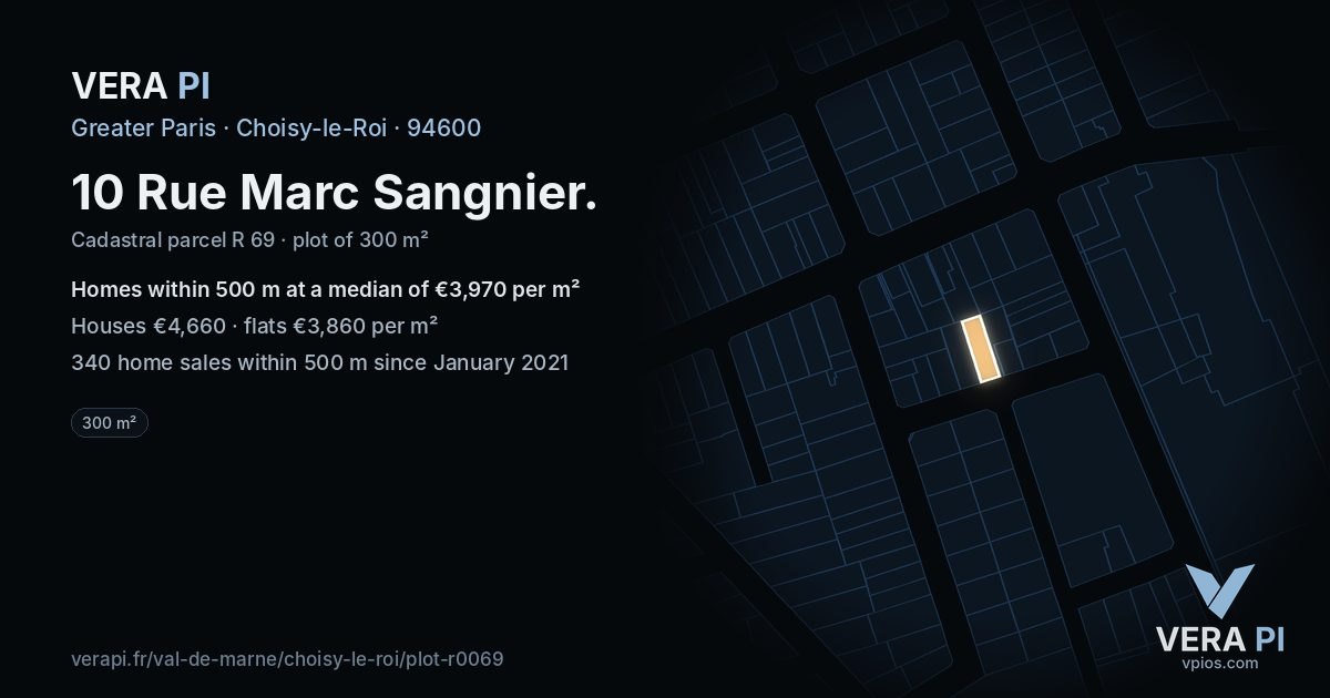 10 Rue Marc Sangnier, Choisy-le-Roi at night – the plot lit, the parcels around coloured by the prices near them